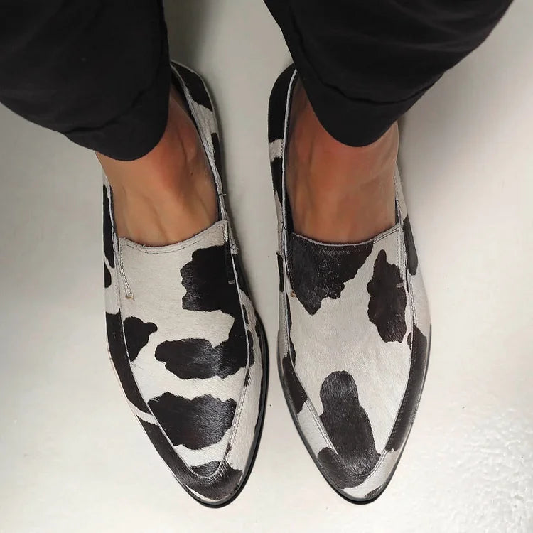 Damen Leder Loafer mit Animal-Print – Flache Alltagsschuhe mit spitzer Zehenpartie