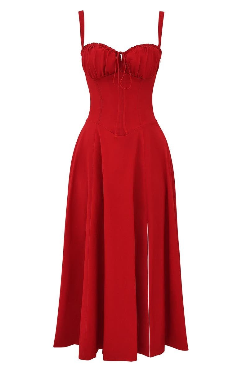 Romantisches Sommerkleid für Damen – Tailliertes Midikleid mit Bustier-Trägern und Schlitz