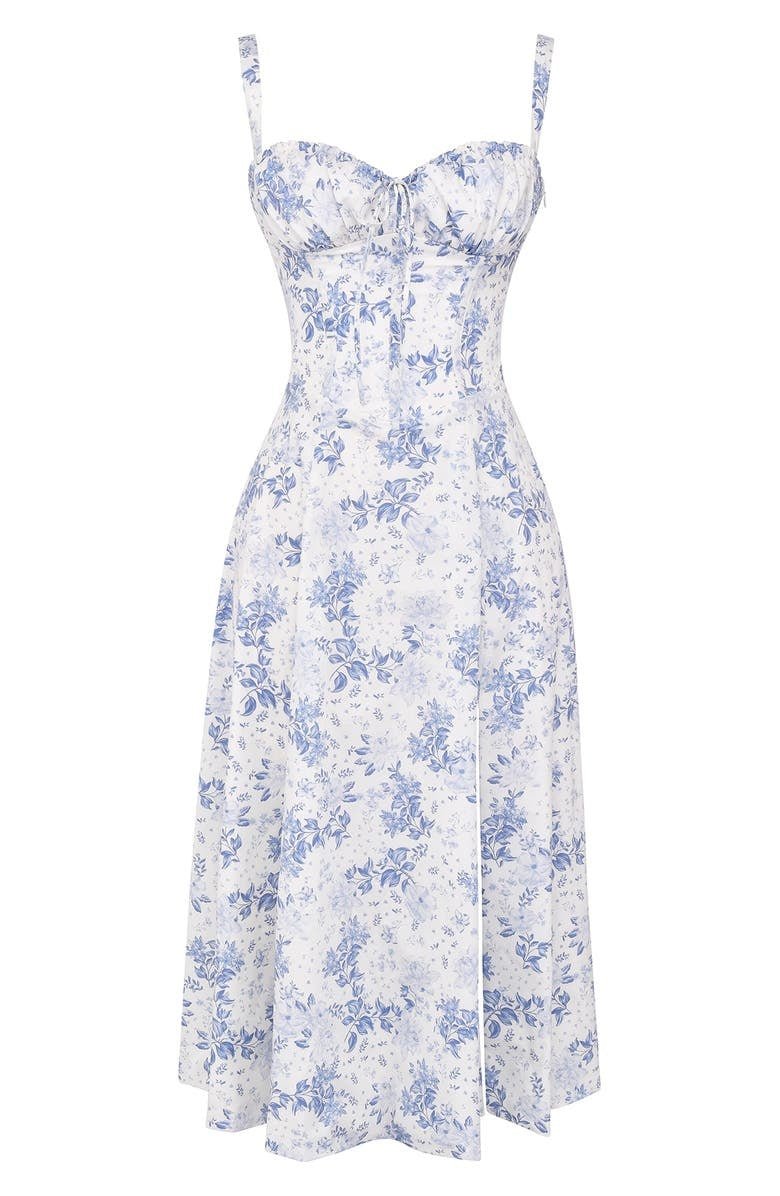 Romantisches Sommerkleid für Damen – Tailliertes Midikleid mit Bustier-Trägern und Schlitz